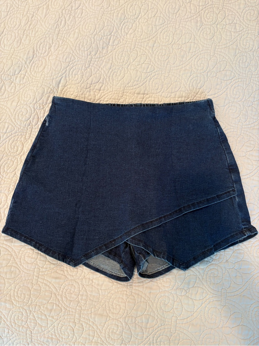 High-Waist Dark Blue Denim Skort Shorts